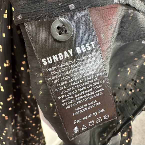 Sunday Best NWT Women’s Jinx Gold Fleck Sheer Babydoll Top in Black Size Medium - Picture 7 of 9